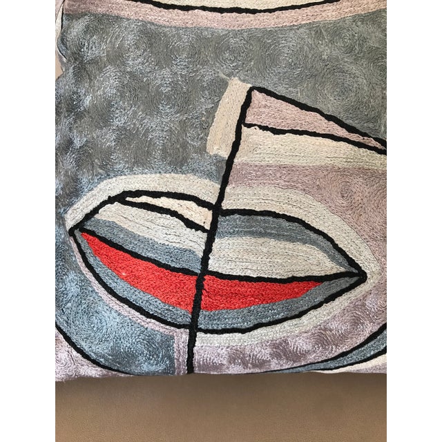 Blue Silk Handmade Picacco-Style Decorative Pillow Cover For Sale - Image 8 of 12