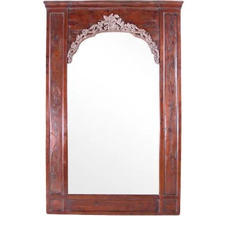 1990s Hand Carved Poplar and Walnut Italian Mirror For Sale
