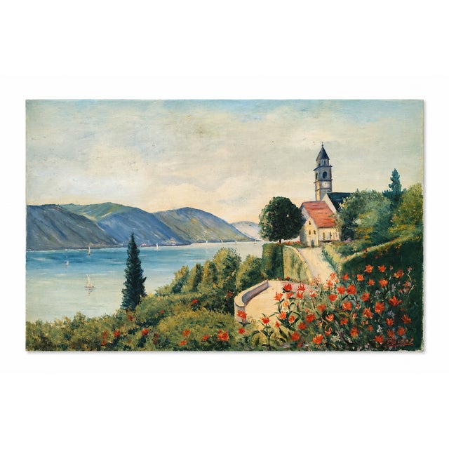 Buros, European Lakeside Scene, 1960s, Oil on Canvas For Sale - Image 7 of 7