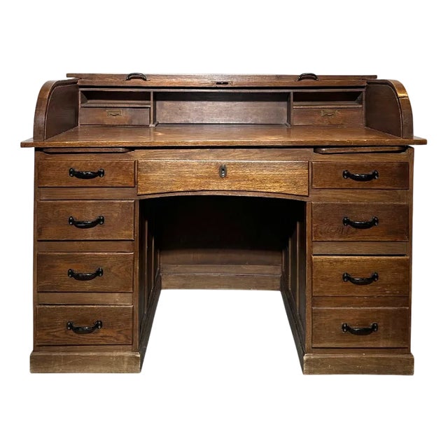 Antique Oak Roll-Top Desk For Sale
