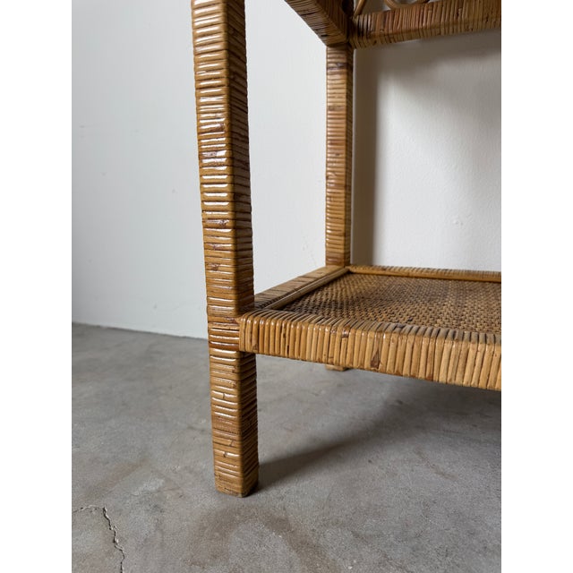Vintage Coastal Rattan Two-Tier Console Table With Glass Top For Sale - Image 17 of 17