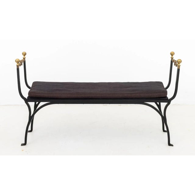 Hollywood Regency Wrought Iron and Brass Bench For Sale In New York - Image 6 of 9