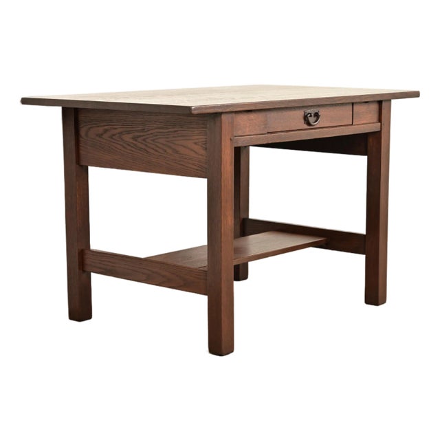 Gustav Stickley Antique Mission Oak Arts & Crafts Writing Desk or Library Table, Newly Refinished For Sale