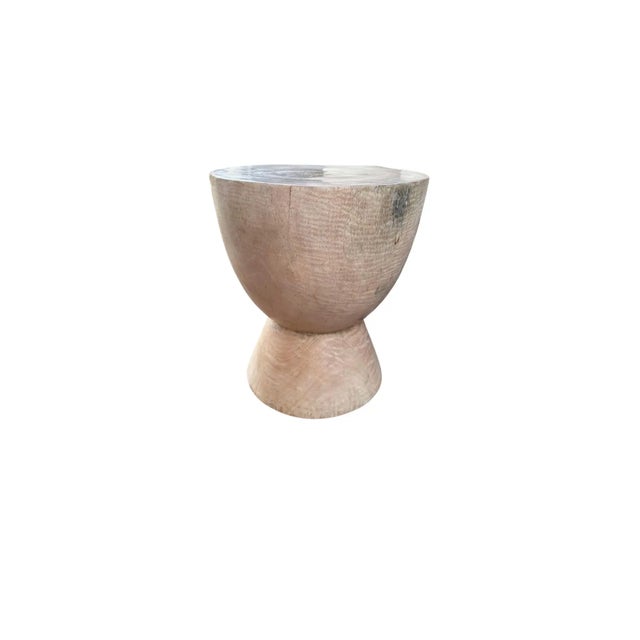 Contemporary Sculptural Side Table Mango Wood Bleached Finish For Sale - Image 3 of 5