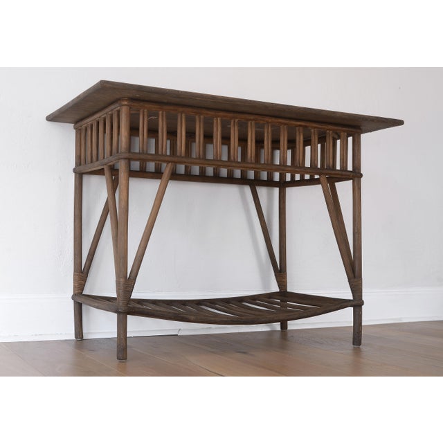 1950s Vintage Rustic Boho Rattan Table With Shelf For Sale - Image 5 of 16