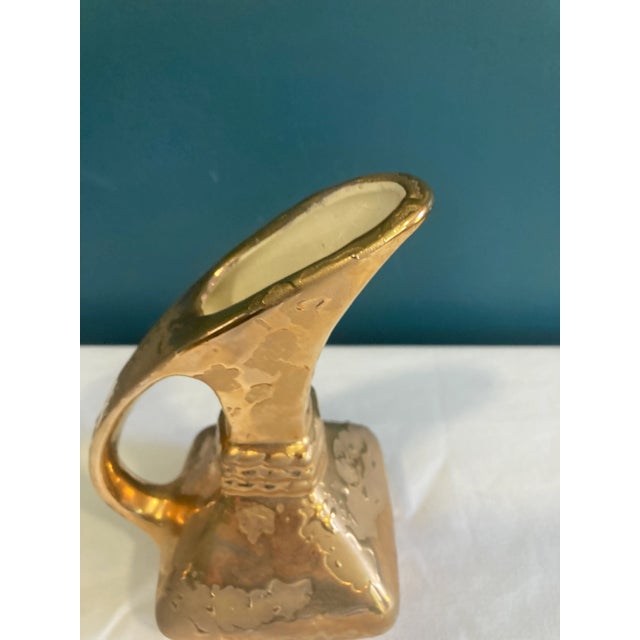 Vintage Sculptural Gold Ceramic Pitcher – Modernist Decorative Vase For Sale - Image 4 of 8