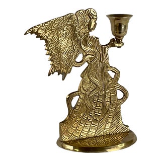 1970s Vintage Hollywood Regency Boho Chic Long-Haired Maiden Brass Candle Holder For Sale