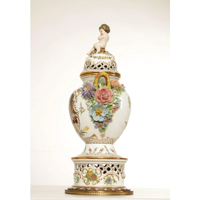 Rococo Antique Rococo Revival 20th Century Porcelain Decorative Potpourri Urn For Sale - Image 3 of 13