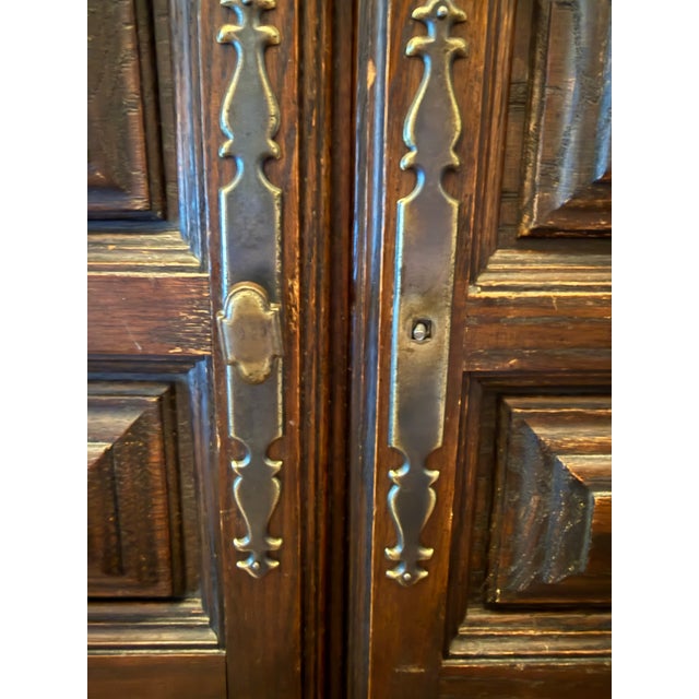 Spanish Colonial (Peruvian) 1950s Brutalist MCM Spanish Wood Armoire Wardrobe For Sale - Image 4 of 12
