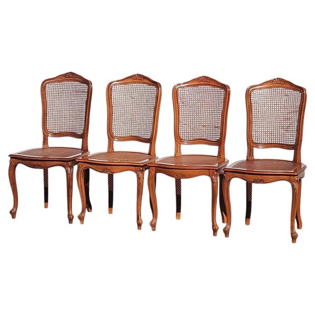 Vintage Louis XV Style Wood and Cane Dining Chairs, 1980s, Set of 4 For Sale - Image 18 of 18