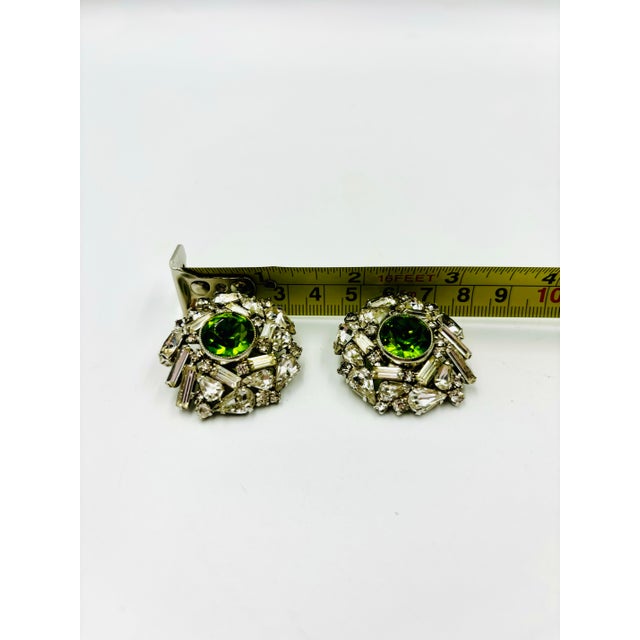 Green 1940s Fantastic Peridot-Green Hobé Rhinestone Empire Necklace and Earrings Set For Sale - Image 8 of 11
