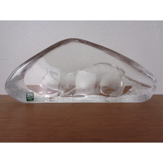 1980s Large Crystal Glass Cat Sculpture by Mats Jonasson for Maler As, Sweden, 1980s For Sale - Image 5 of 18