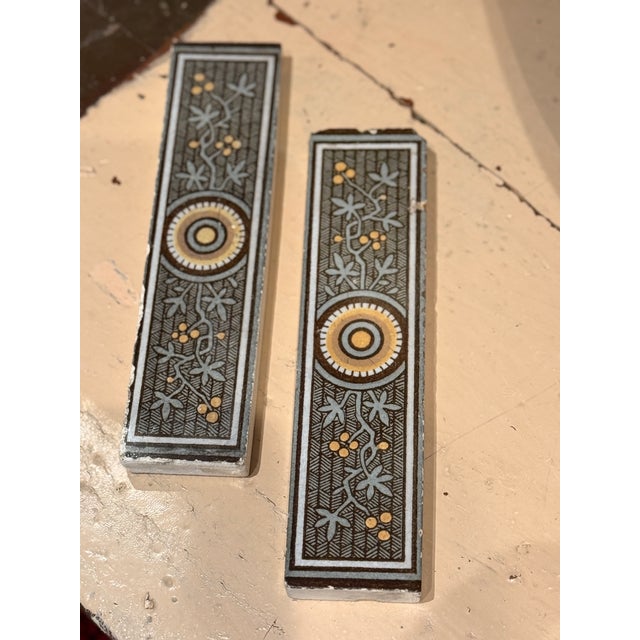 Victorian Antique Victorian Decorative Tiles c.1880 Floral Geometric Design Architectural Salvage Lot For Sale - Image 3 of 9