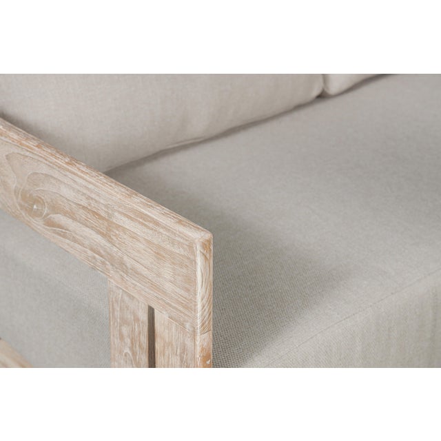 Paradiso Teak Wood Sofa Natural Look - Gray Fabric For Sale - Image 4 of 12