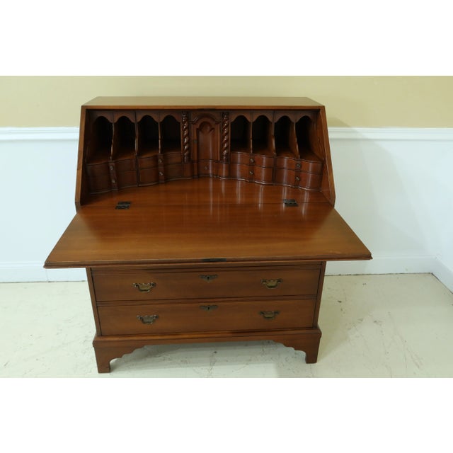 Glass 1950s Colonial Edison Institute Inlaid Cherry Slant Front Desk For Sale - Image 7 of 13