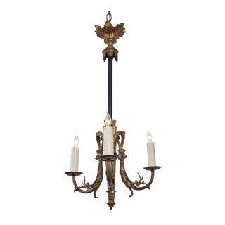 Gilded Bronze and Iron 3 Arm Chandelier For Sale