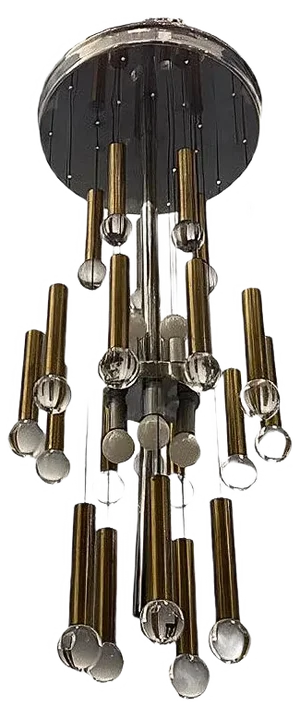 Mid-Century Chrome and Brass Sphere Chandelier from Sciolari