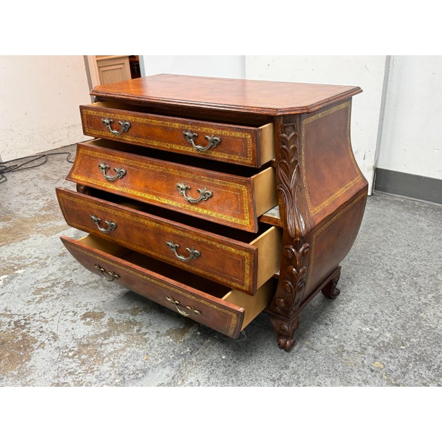 French Provincial Style Bombé Commode + Gilt Accents, Late 20th Century For Sale - Image 4 of 12