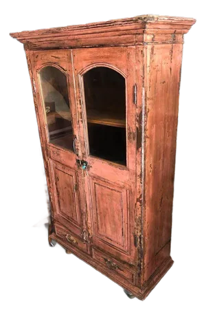 19th Century American Primitive Rustic Style Painted Hardwood Display Cupboard Cabinet.