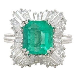 1960s Carl Bucherer, Emerald and Diamond Ballerina Ring, Size 6 For Sale
