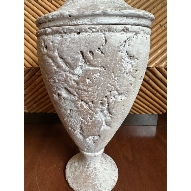 Vintage 19” French Whitewash Glazed Terracotta Lidded Urn For Sale In Los Angeles - Image 6 of 12
