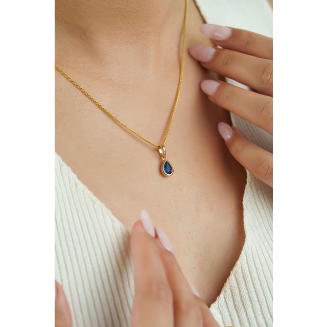 Not Yet Made - Made To Order Handcrafted Natural Pear-Cut Blue Sapphire Solitaire Pendant in 14k Yellow Gold For Sale - Image 5 of 15