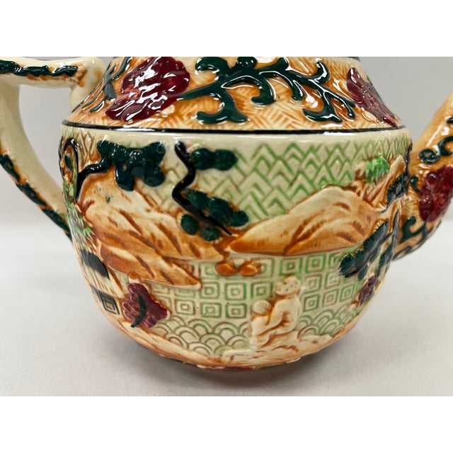 Vintage Majolica Teapot With Asian Designs For Sale In Dallas - Image 6 of 12