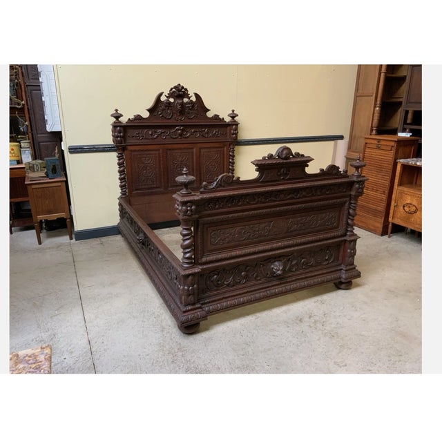 Wood Antique Bed in Solid Oak, 1880 For Sale - Image 7 of 10