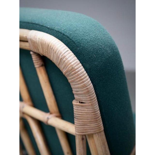 Gold Vintage Italian Rattan Lounge Chairs in Green Wool by Franco Albini, 1975, Set of 2 For Sale - Image 8 of 13