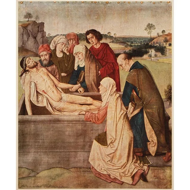 Printmaking Materials 1956 After Dieric Bouts "The Entombment", Vintage Full-Color Print For Sale - Image 7 of 8
