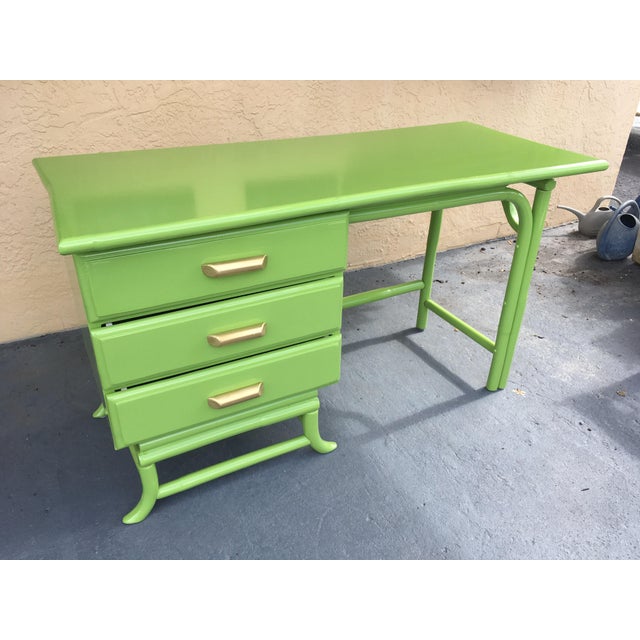 1960s Mid Century Rattan Lacquered Light Green Writing Desk Chairish