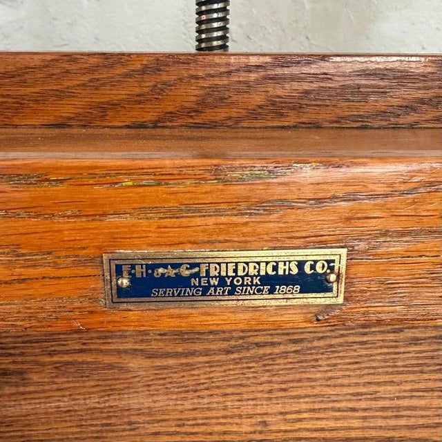 1940s Large Industrial Adjustable Oak Artist Easel by e.h. & a.c. Friedrichs Co. For Sale - Image 13 of 13