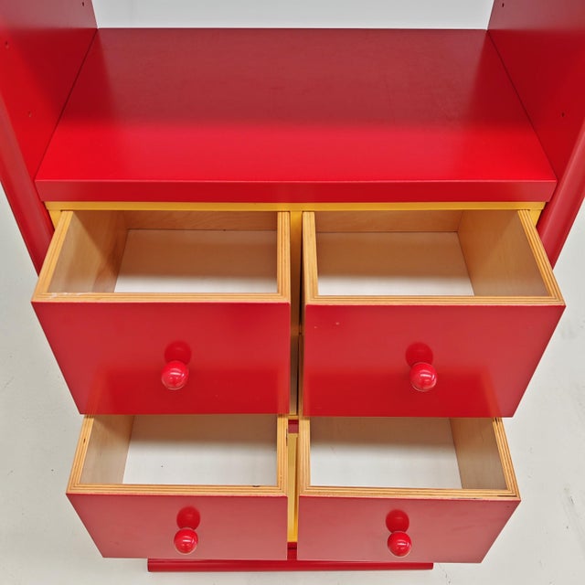 1980s Vintage Yellow and Red Lacquered Vinyl Bookcase, 1980s For Sale - Image 5 of 18