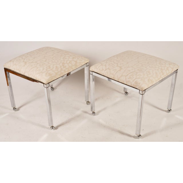 Modern Chrome and Upholstery Footstool by Spancraft- Set of 2 For Sale In Miami - Image 6 of 9