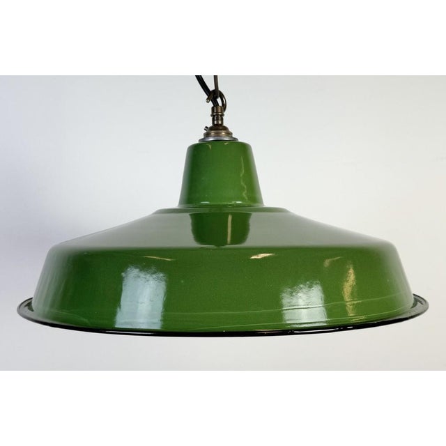 Industrial Green Enamel Factory Pendant Lamp, 1960s For Sale - Image 6 of 17