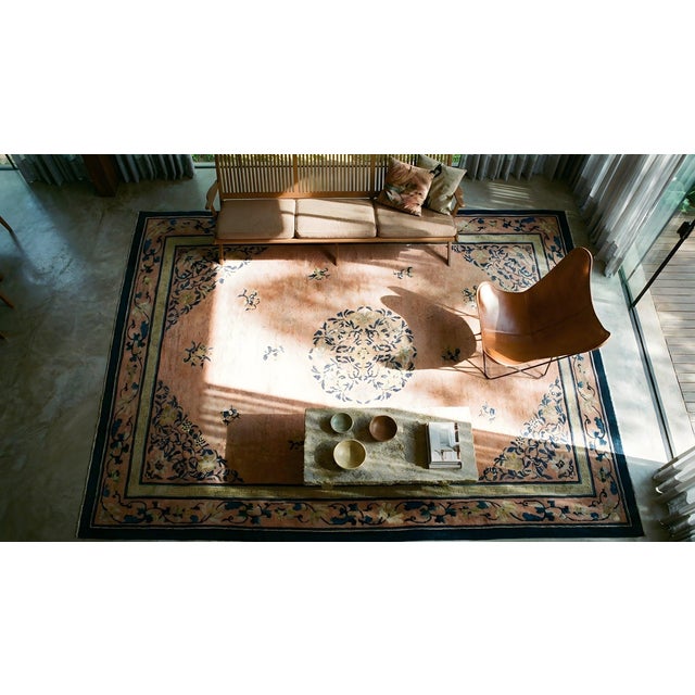 Beautiful Salmon Gound Color With Medallion/Crest Design Antique Chinese Peking Rug For Sale - Image 12 of 12