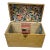 Small Antique Dome Lid Wooden Chest Decoupaged With Sheet Music & Stamp Inspired Paper - Found in England For Sale