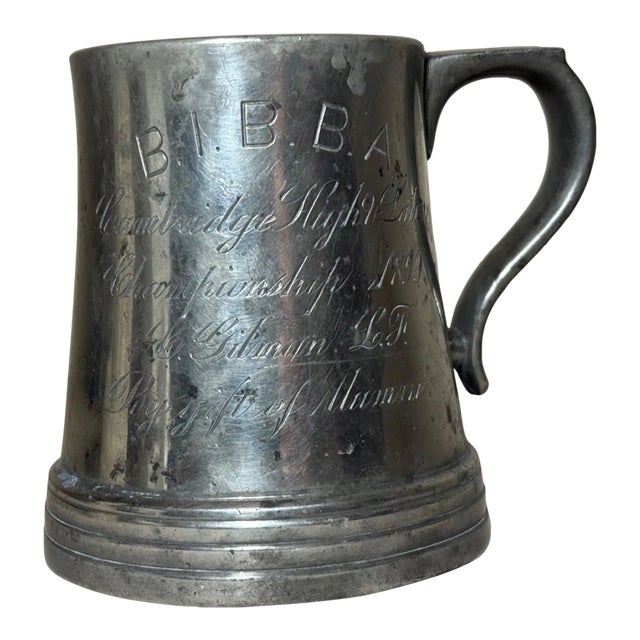 Antique 1899 Bibba Cambridge High & Latin Sports Pewter Champs Trophy Award Mug For Sale