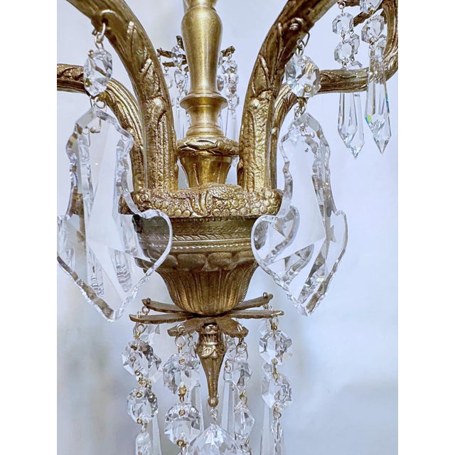 Vintage Brass Chandelier With Crystal Prisms For Sale - Image 11 of 12