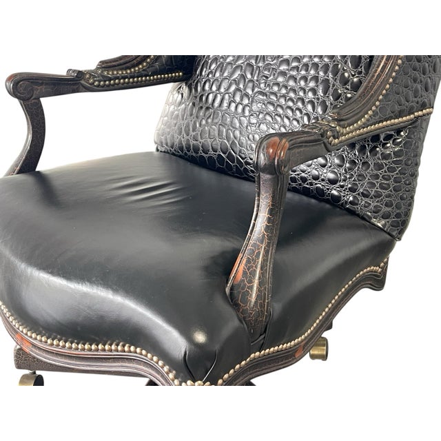 Old Hickory Furniture Co. Crocodile Embossed Leather Office Chair by Old Hickory Tannery For Sale - Image 4 of 12