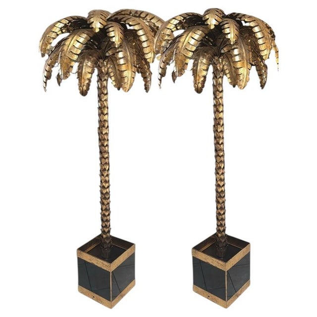 French Gilt Metal Palm Tree Sculptures in the style of Maison Jansen, 1970, Set of 2 For Sale - Image 6 of 6