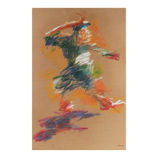 Colorful Abstracted Figure 20th Century Pastel For Sale