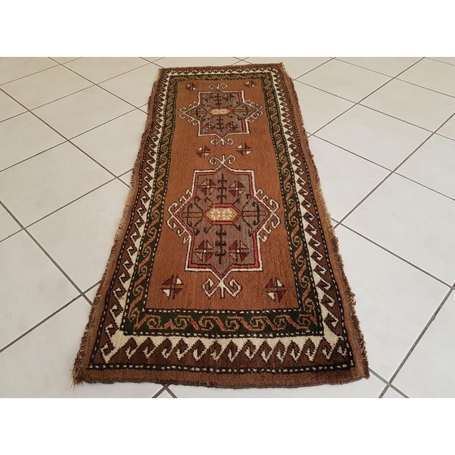 Hand Knotted Oushak Rug Yastik Doormat 2'1" X 5'3" For Sale - Image 10 of 11