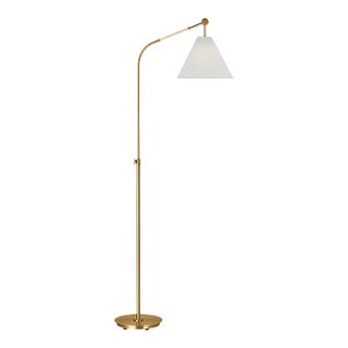 AERIN By Visual Comfort Studio Remy 1-Light Medium Task Floor Lamp in Burnished Brass and Rattan For Sale