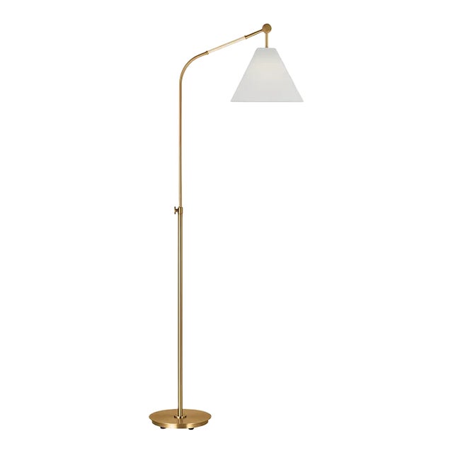 AERIN By Visual Comfort Studio Remy 1-Light Medium Task Floor Lamp in Burnished Brass and Rattan For Sale