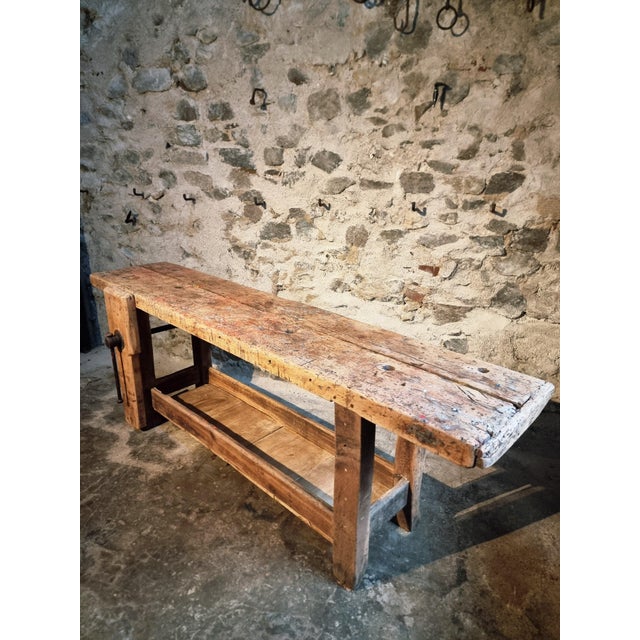 Antique French Carpenters Workbench in Oak and Beech, 1900s For Sale - Image 6 of 18