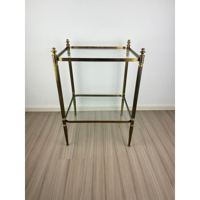 Mid-Century French Hollywood Regency Brass and Glass Side Table in the style of Maison Jansen, 1960s For Sale - Image 3 of 9
