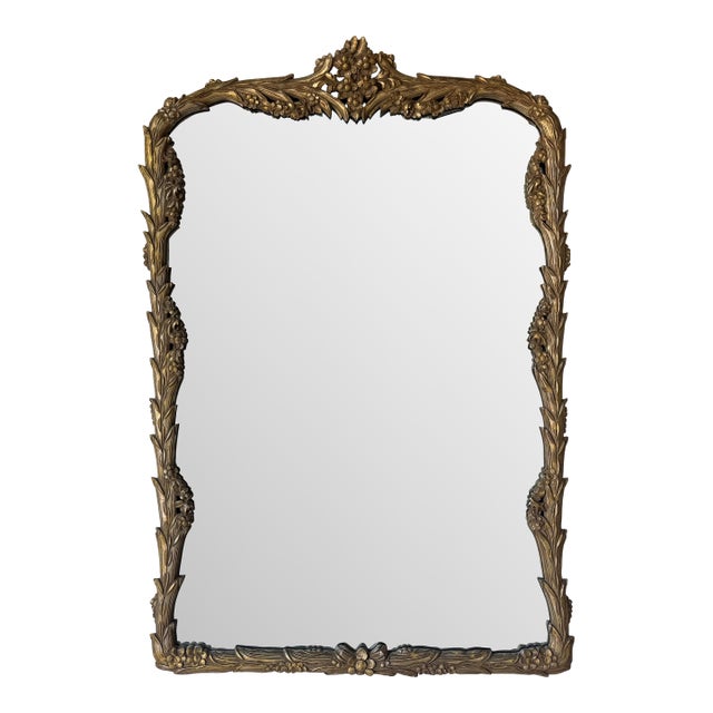 1970s Italian Hollywood Regency Carved Wood Wall Mirror For Sale