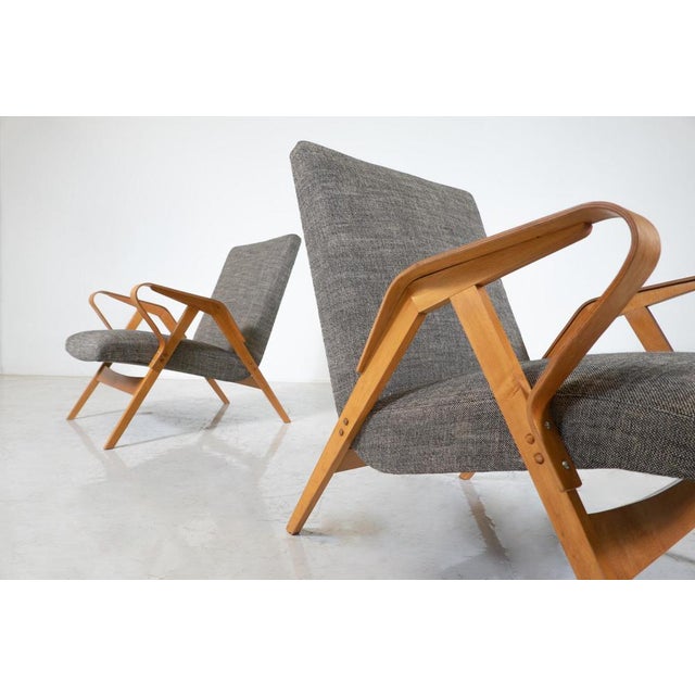 Mid-Century Modern Pair of Armchairs, 1950s, Czech Republic (New Ulphostery)