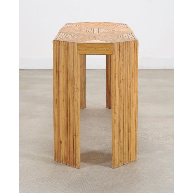 Tan Organic Modern Pencil Reed Rattan Waterfall Console Table For Sale - Image 8 of 18